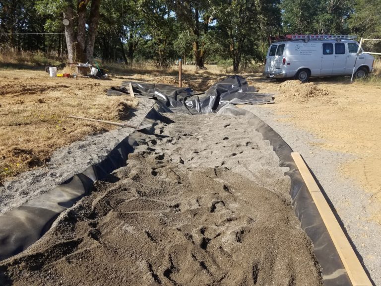 Sand was added to cover the return pipe and fill most of the stream channel.
